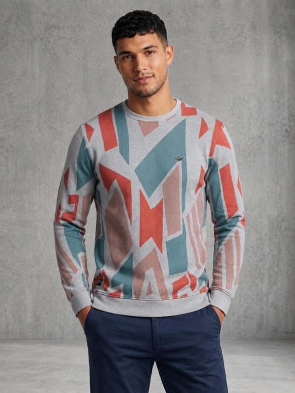 Geometric print round neck pullover T-shirt