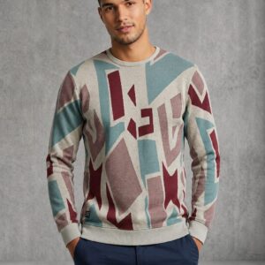 Geometric print round neck pullover T-shirt
