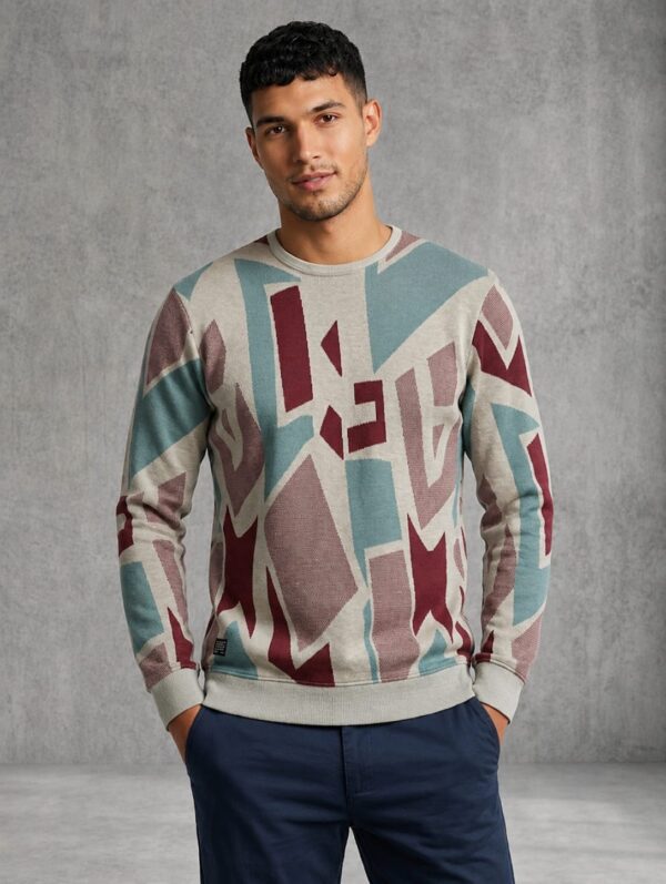 Geometric print round neck pullover T-shirt