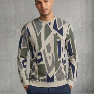 Geometric print round neck pullover T-shirt