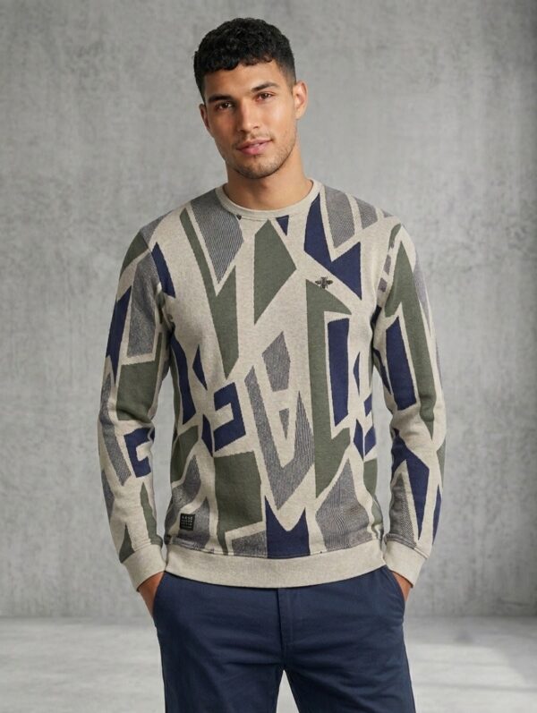 Geometric print round neck pullover T-shirt