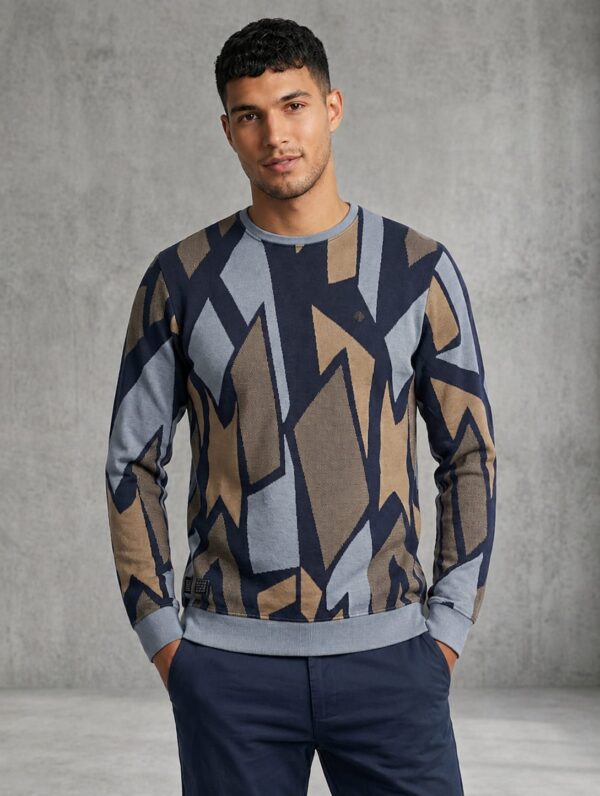 Geometric print round neck pullover T-shirt