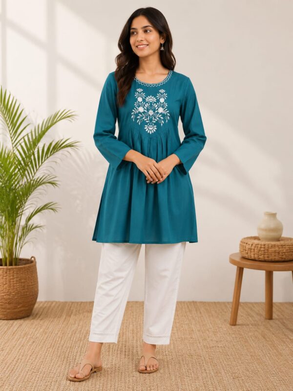 Teal-colored ethnic short kurta