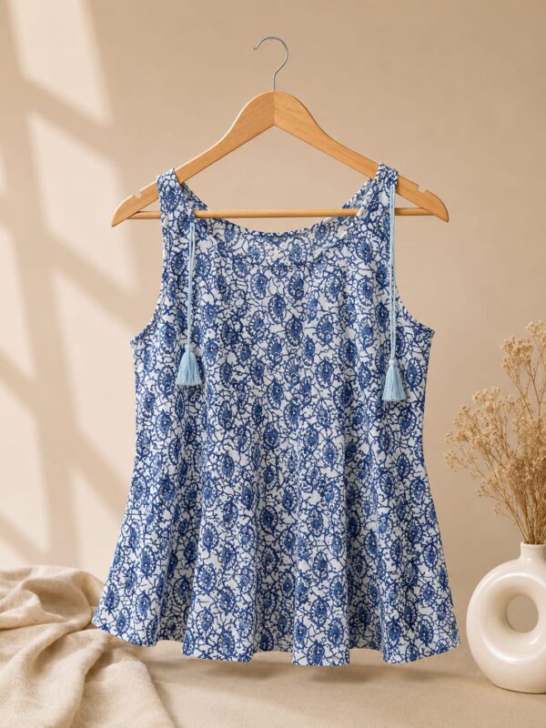 Blue and white sleeveless cotton camisole top