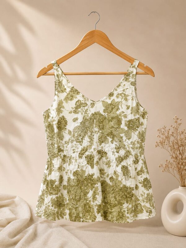 Olive green and white floral camisole top