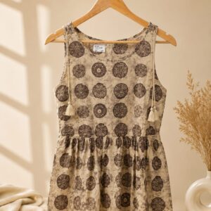 Sleeveless beige and brown peplum style short kurta