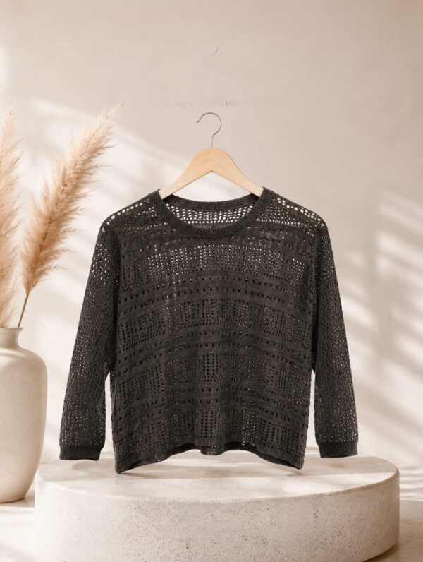 vibrant black open-stitch mesh crochet crop top